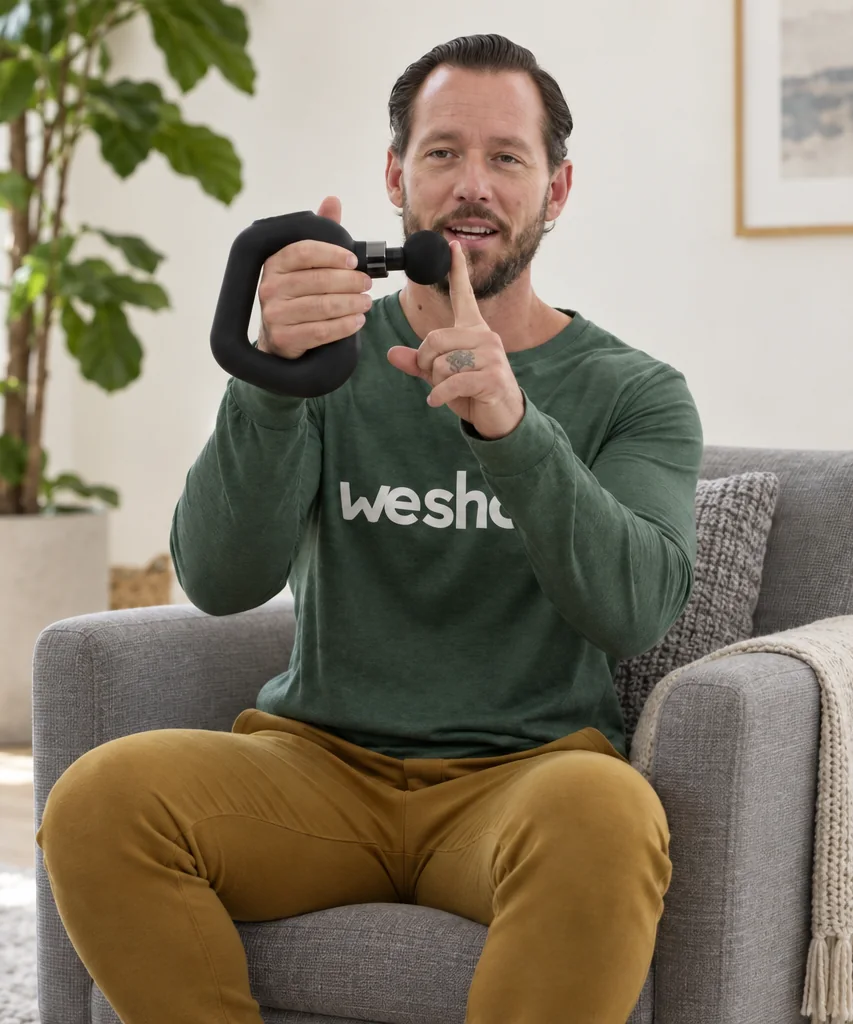 Coach Tyler showing the loop handle of the WeRevive massage device
